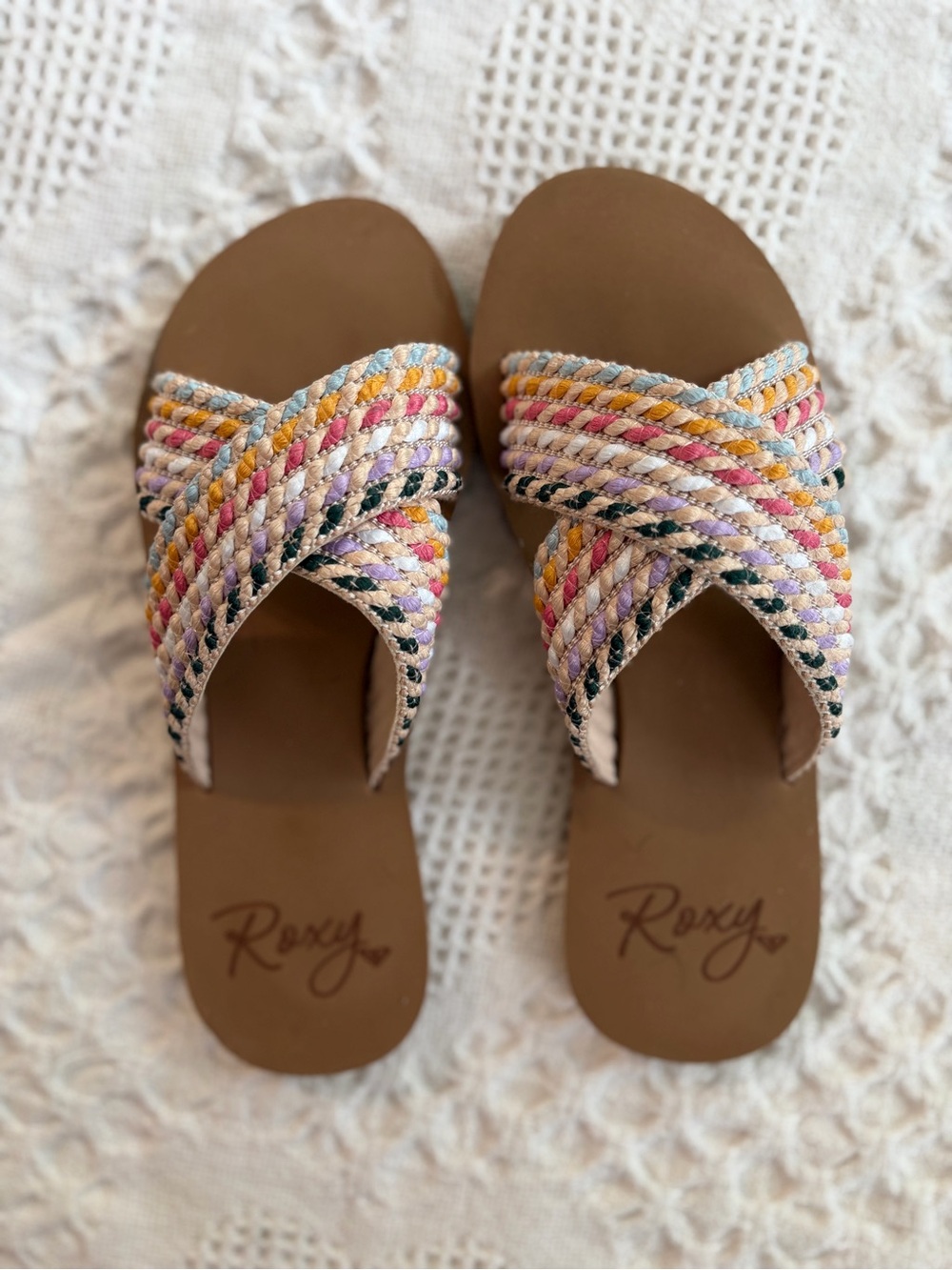 Roxy Multicolor Braided Cross-Strap Sandals - Brown Footbed - Picture 2 of 2